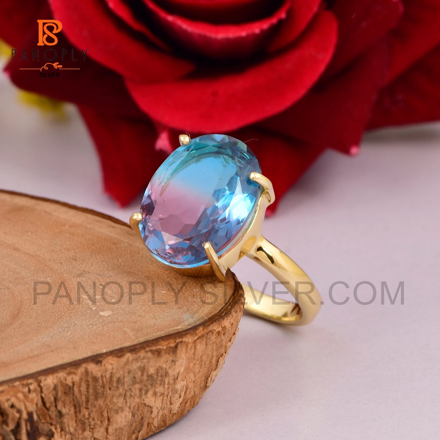 18k Gold & 925 Silver Alexandrite Ring – Color Changing Purple to Blue