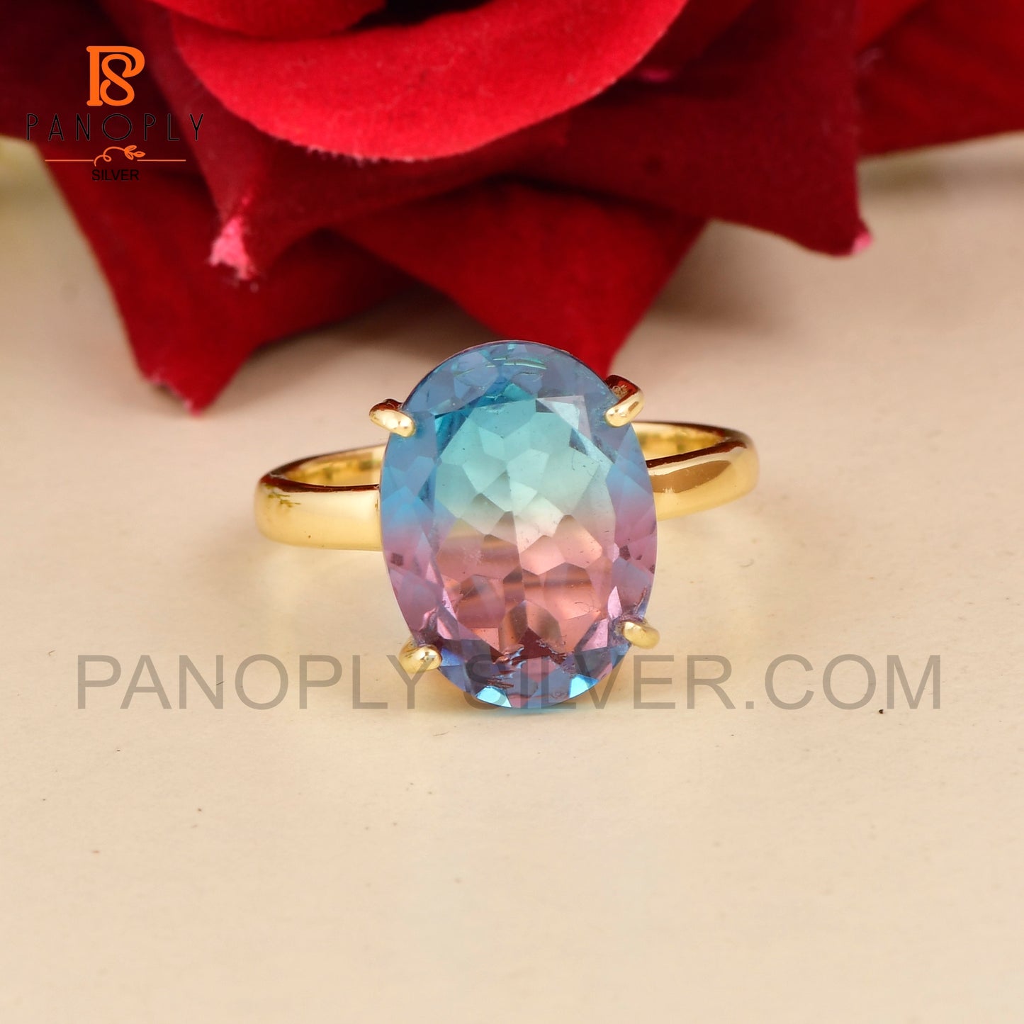 18k Gold & 925 Silver Alexandrite Ring – Color Changing Purple to Blue