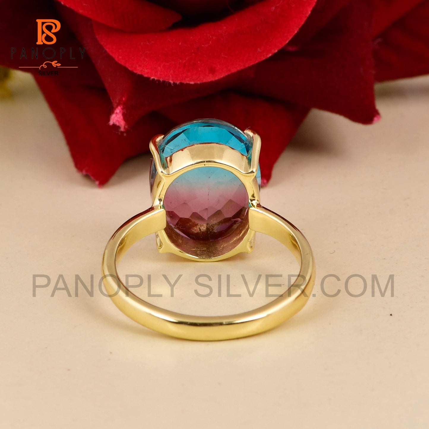 18k Gold & 925 Silver Alexandrite Ring – Color Changing Purple to Blue