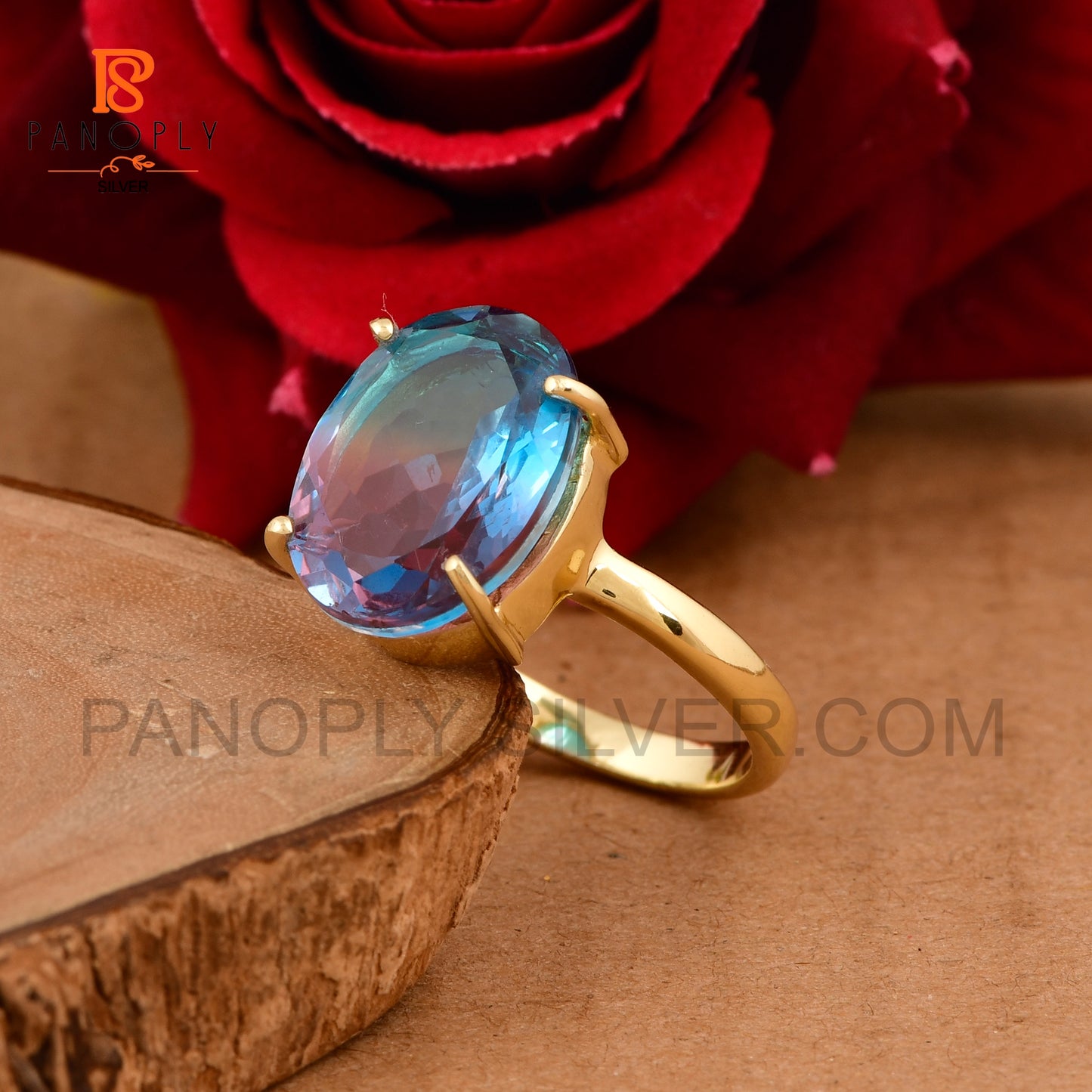 18k Gold & 925 Silver Alexandrite Ring – Color Changing Purple to Blue