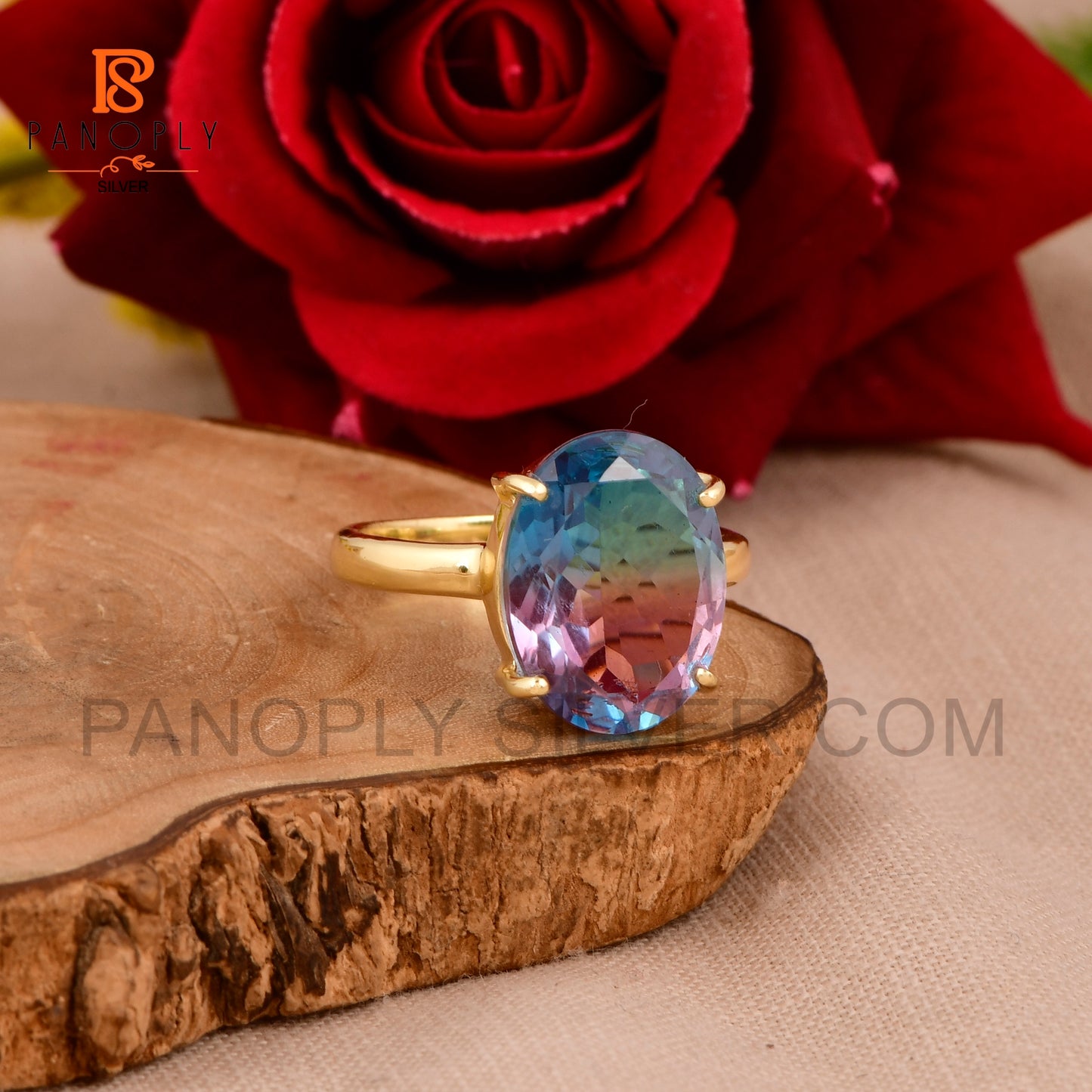 18k Gold & 925 Silver Alexandrite Ring – Color Changing Purple to Blue