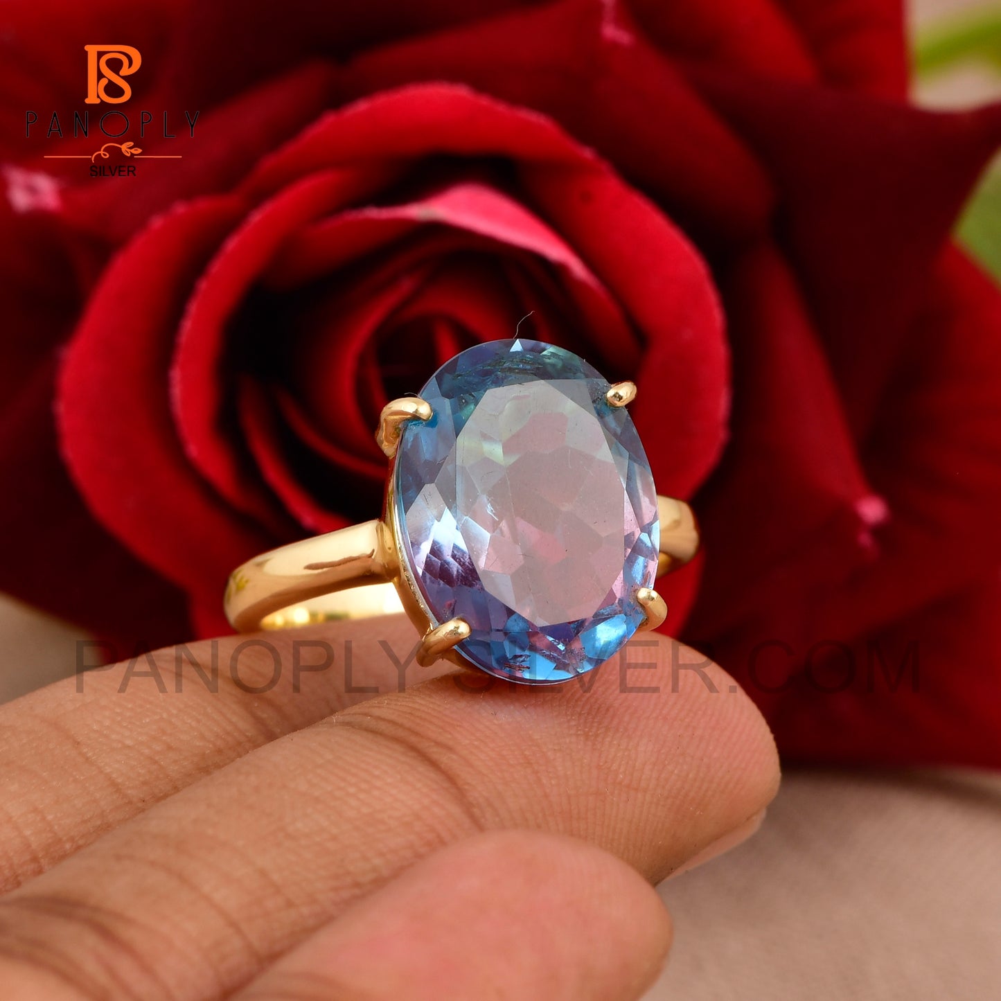 18k Gold & 925 Silver Alexandrite Ring – Color Changing Purple to Blue