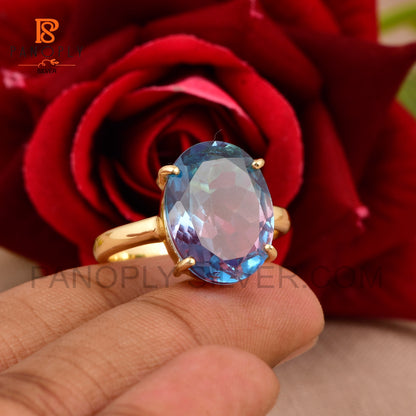 18k Gold & 925 Silver Alexandrite Ring – Color Changing Purple to Blue