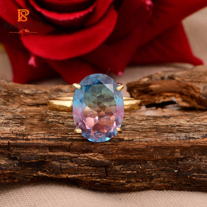 18k Gold & 925 Silver Alexandrite Ring – Color Changing Purple to Blue
