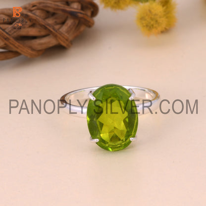 Oval 925 Silver Double Peridot Quartz Gem Prong Set Rings