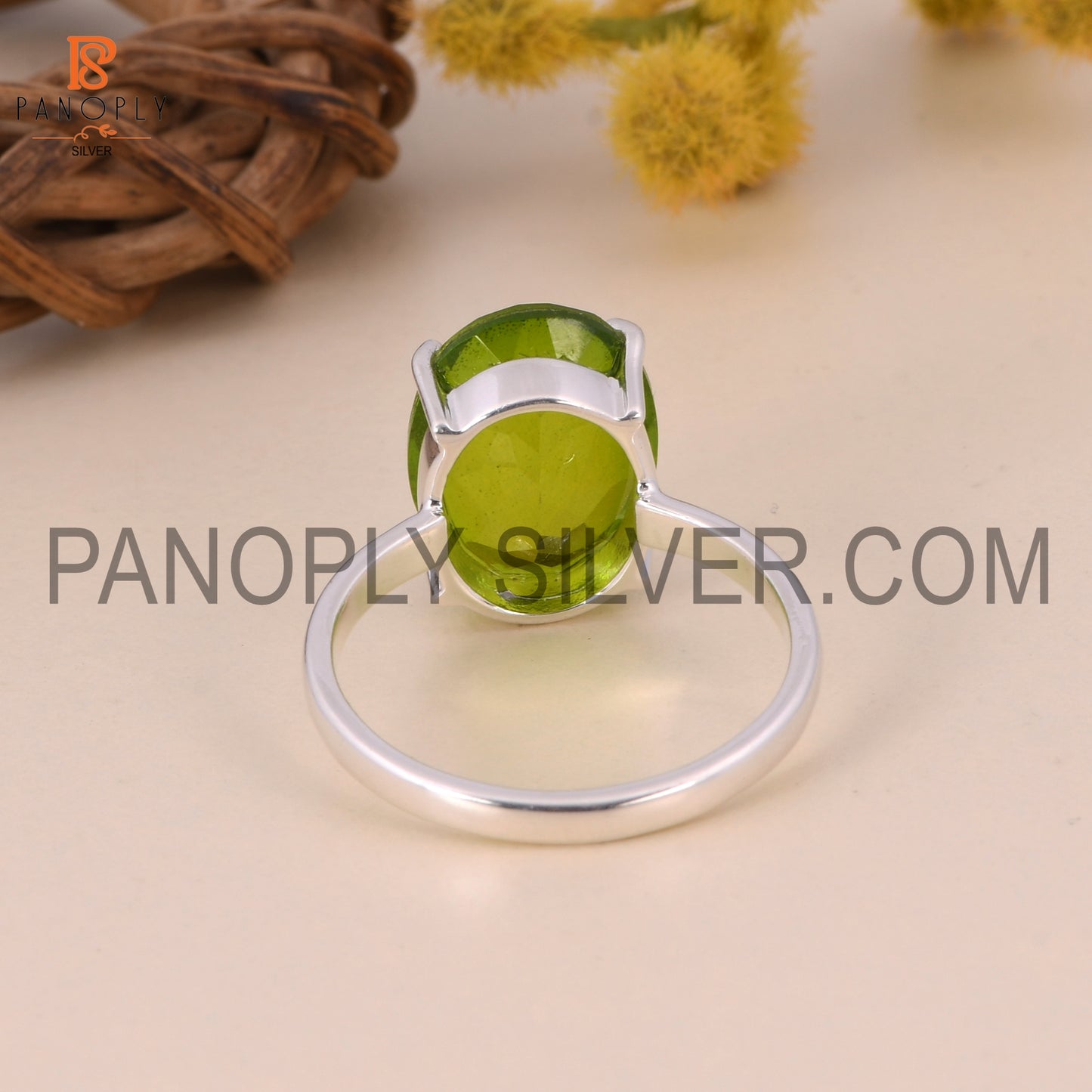 Oval 925 Silver Double Peridot Quartz Gem Prong Set Rings