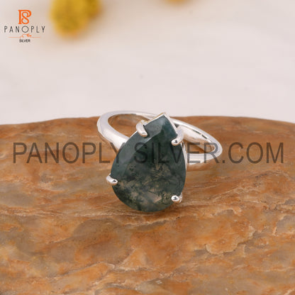 925 Silver Hypoallergenic Moss Agate Engagement Ring