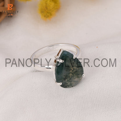 925 Silver Hypoallergenic Moss Agate Engagement Ring