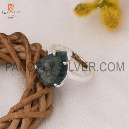 925 Silver Hypoallergenic Moss Agate Engagement Ring