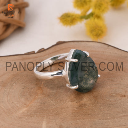 925 Silver Hypoallergenic Moss Agate Engagement Ring