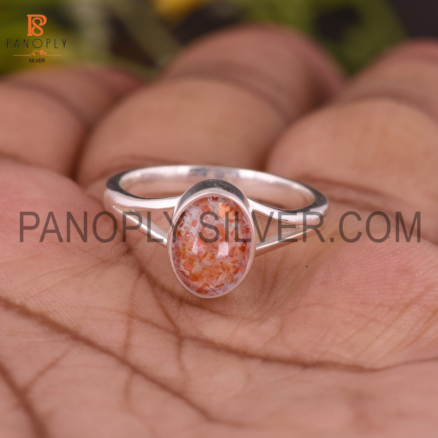 925 Sterling Silver Sun Stone Split Band Ring For Women