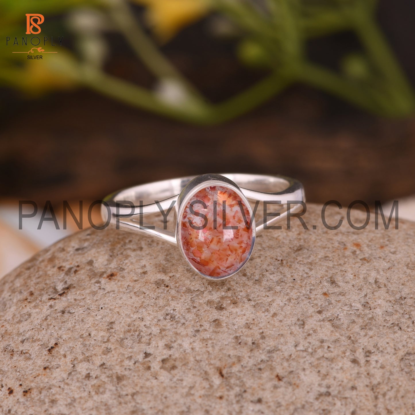 925 Sterling Silver Sun Stone Split Band Ring For Women