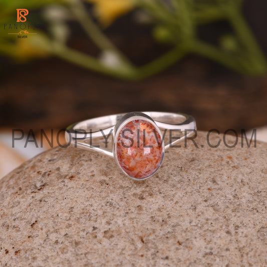925 Sterling Silver Sun Stone Split Band Ring For Women