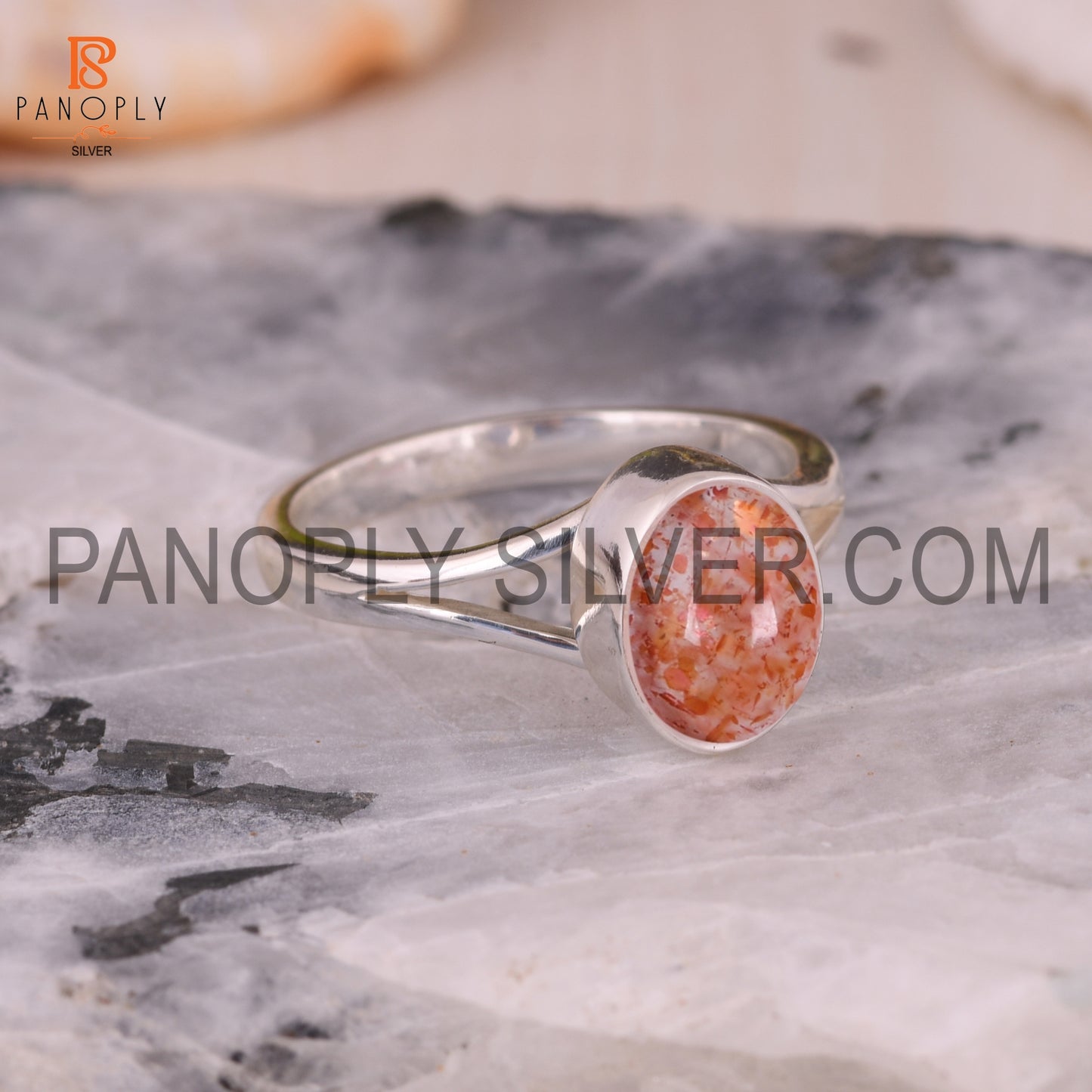 925 Sterling Silver Sun Stone Split Band Ring For Women