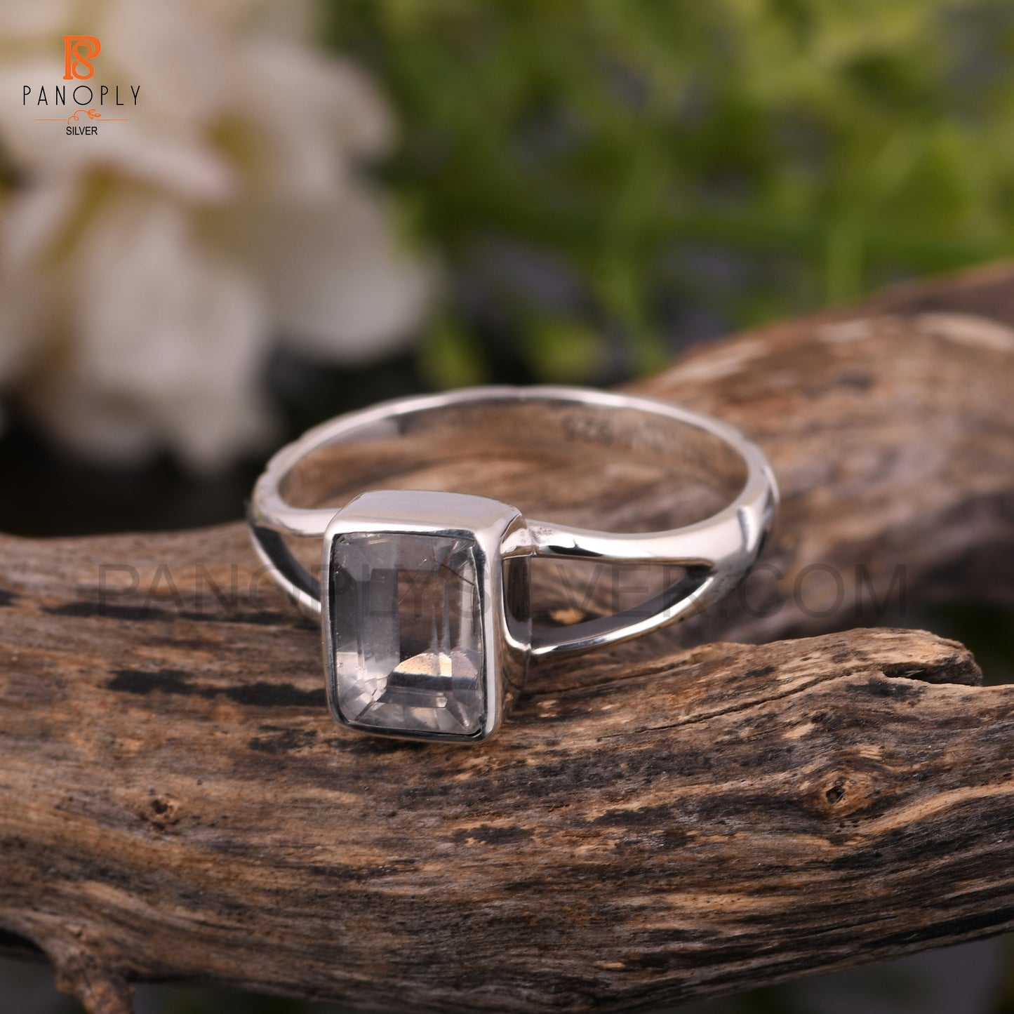 Crystal Quartz Octagon Shape Split Band Rings