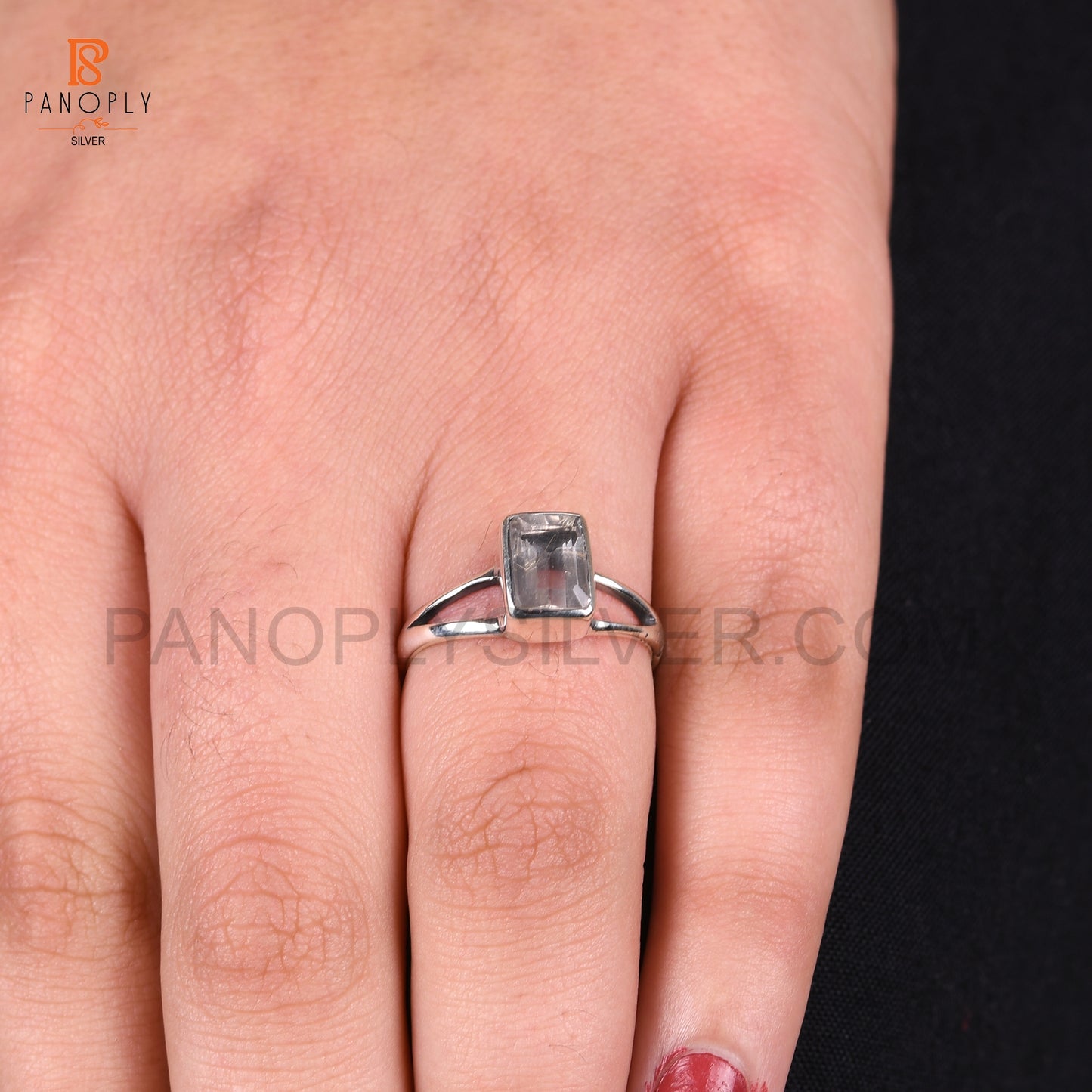 Crystal Quartz Octagon Shape Split Band Rings