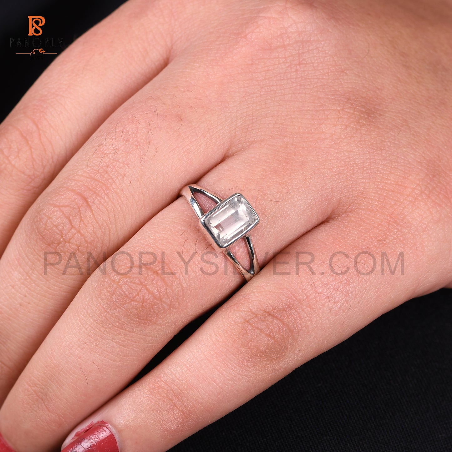 Crystal Quartz Octagon Shape Split Band Rings