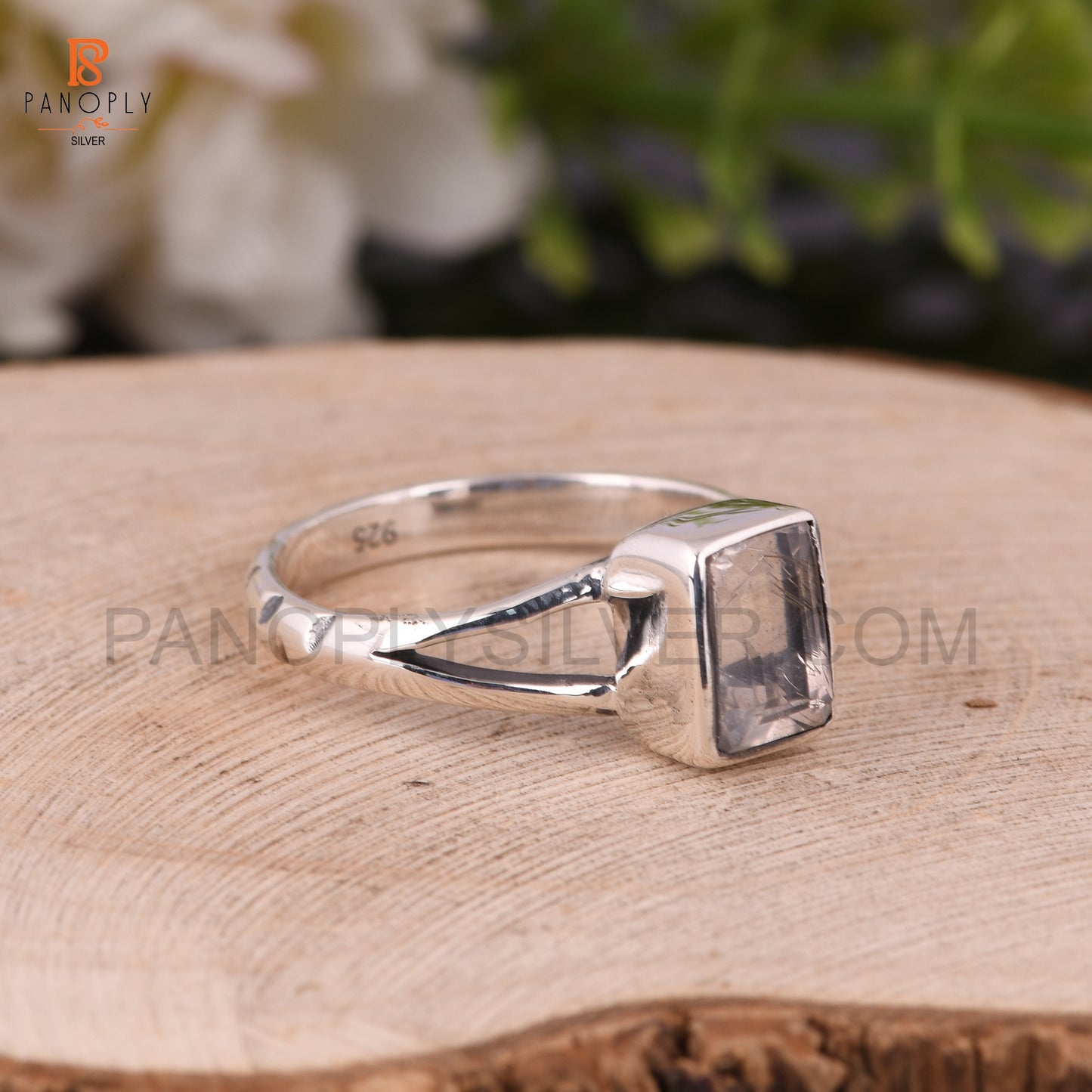 Crystal Quartz Octagon Shape Split Band Rings