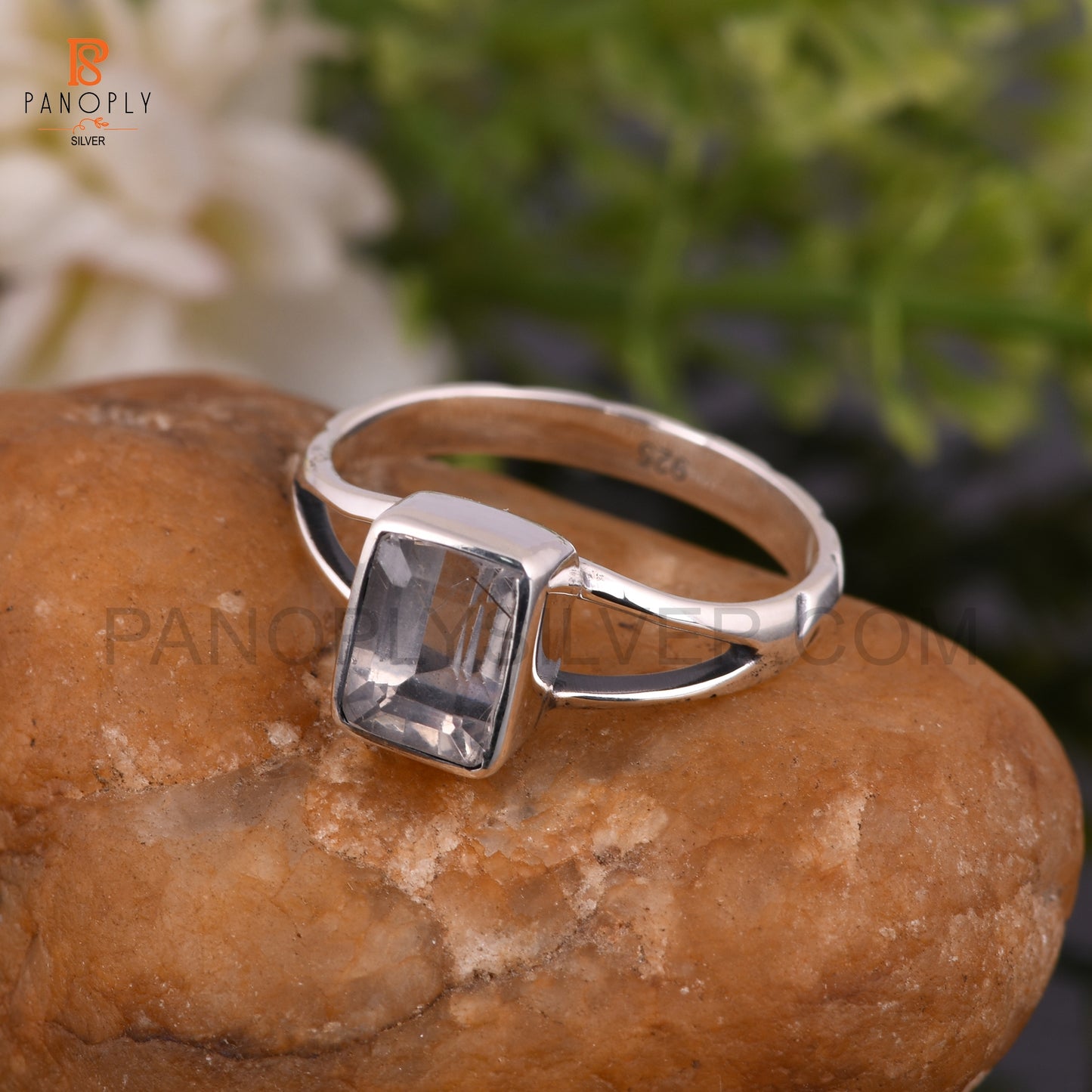 Crystal Quartz Octagon Shape Split Band Rings
