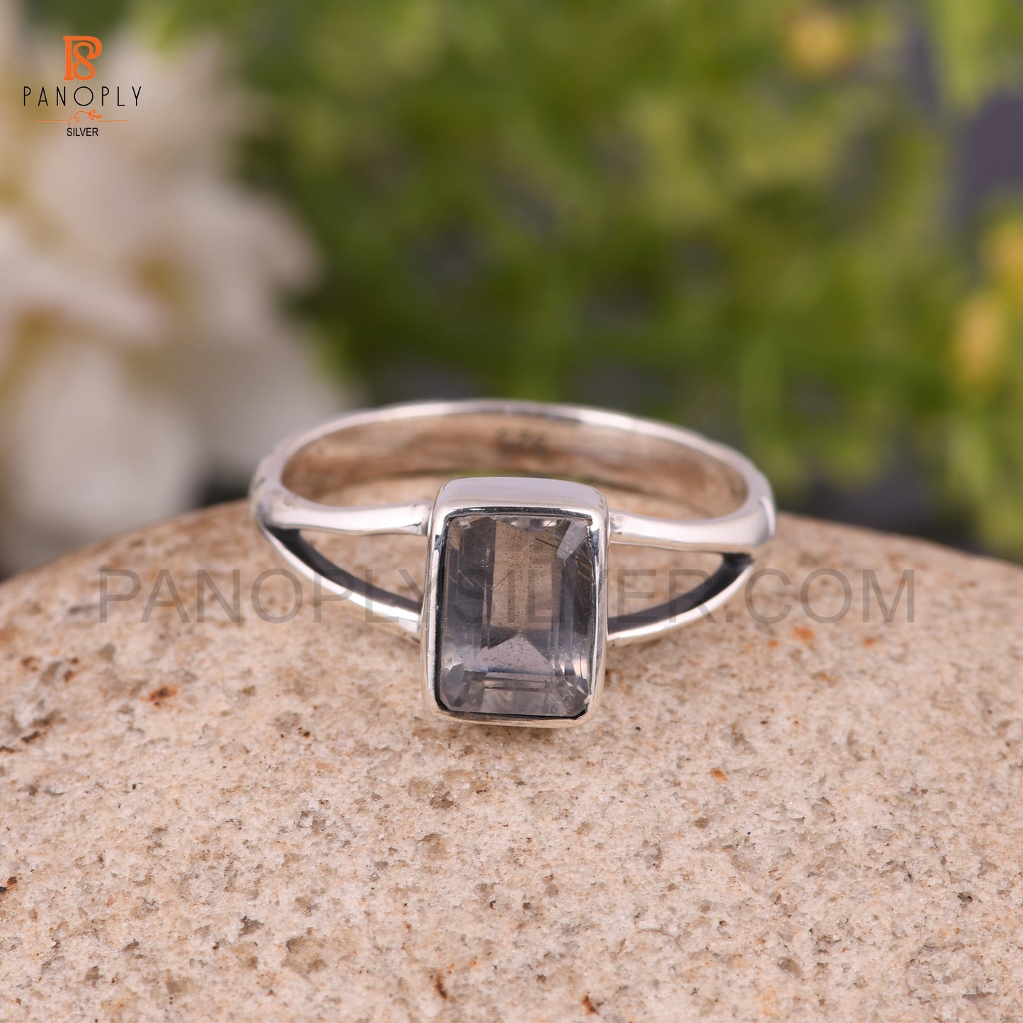 Crystal Quartz Octagon Shape Split Band Rings
