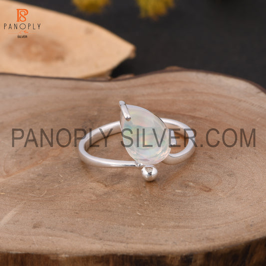 925 Silver Pear Shape Adjustable Aurora Opal White Gem Rings