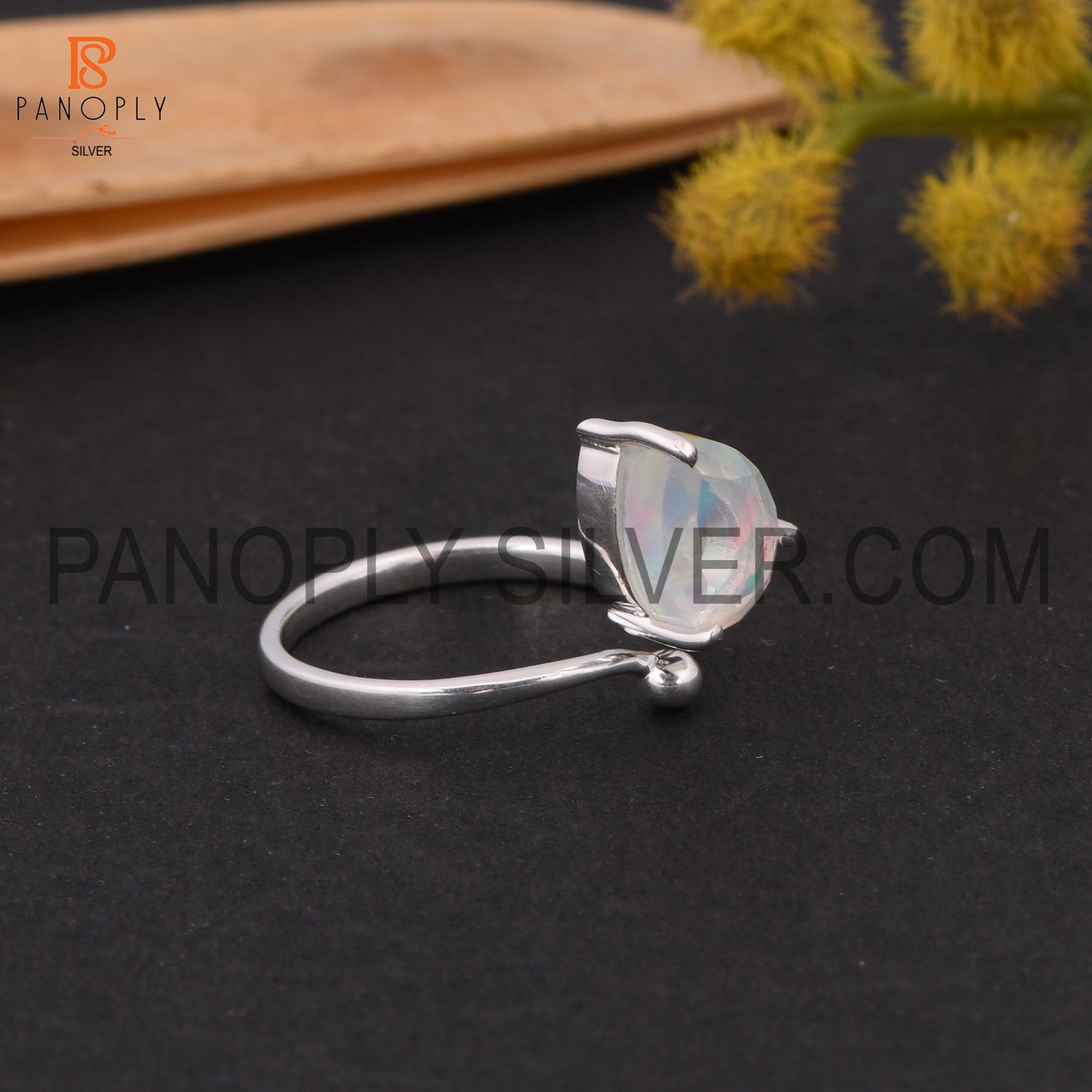 925 Silver Pear Shape Adjustable Aurora Opal White Gem Rings