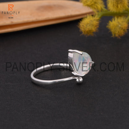 925 Silver Pear Shape Adjustable Aurora Opal White Gem Rings