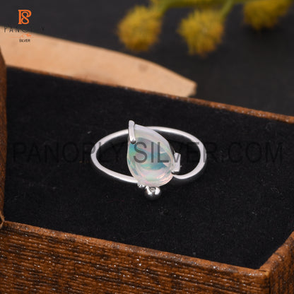 925 Silver Pear Shape Adjustable Aurora Opal White Gem Rings