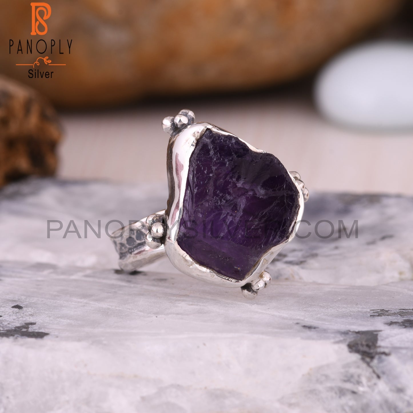 Amethyst Row Rough Oxidized Plated Rings