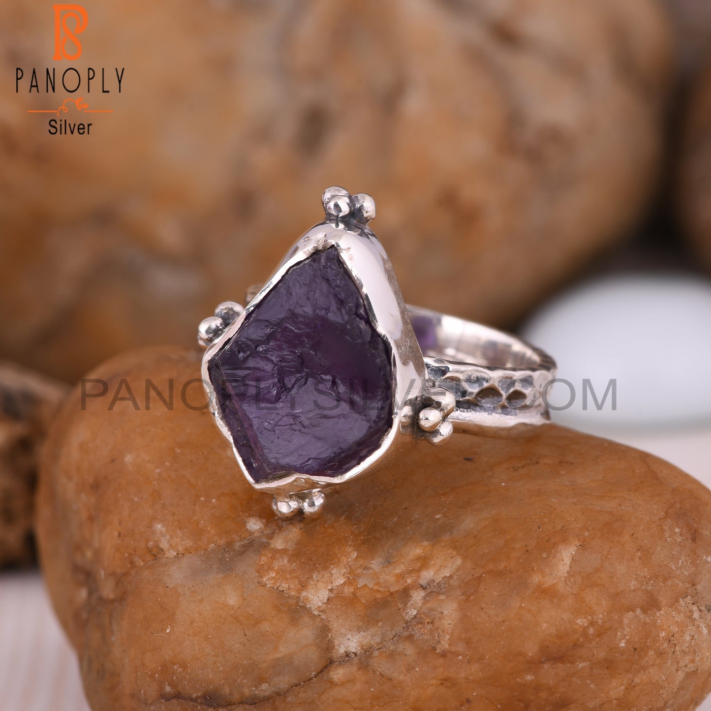 Amethyst Row Rough Oxidized Plated Rings