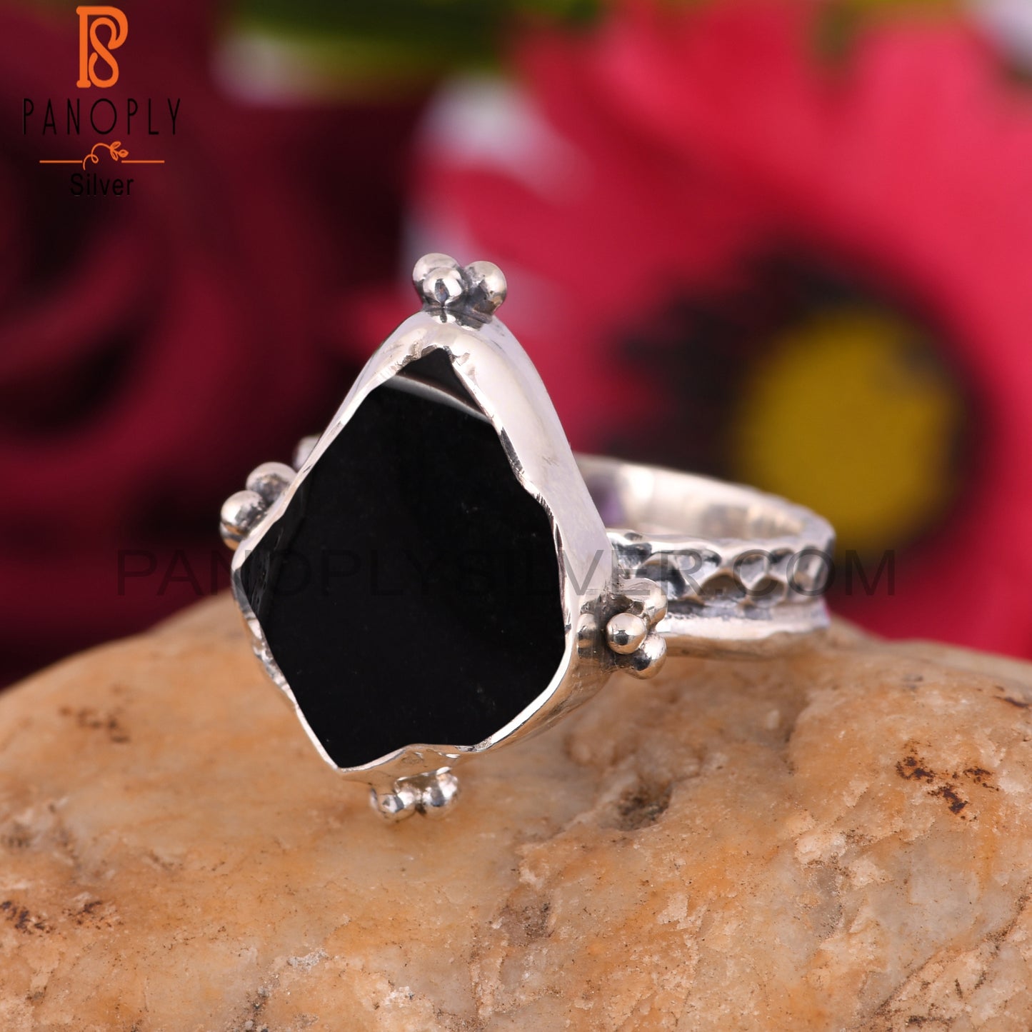 Black Obsidian Row 925 Sterling Silver Rings