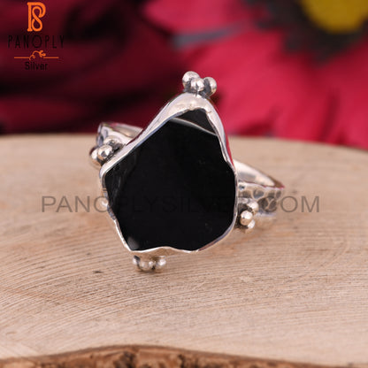Black Obsidian Row 925 Sterling Silver Rings