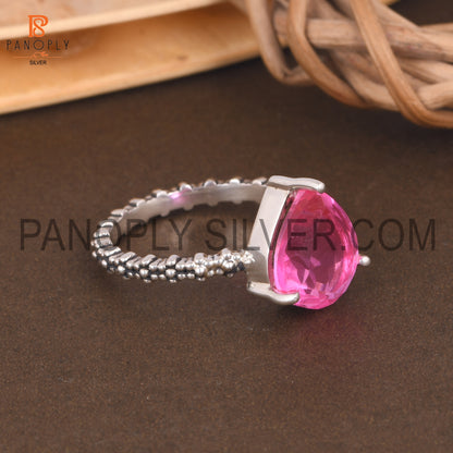 925 Silver Pear Cut Doublet Kunzite Quartz Dots Band Set Ring