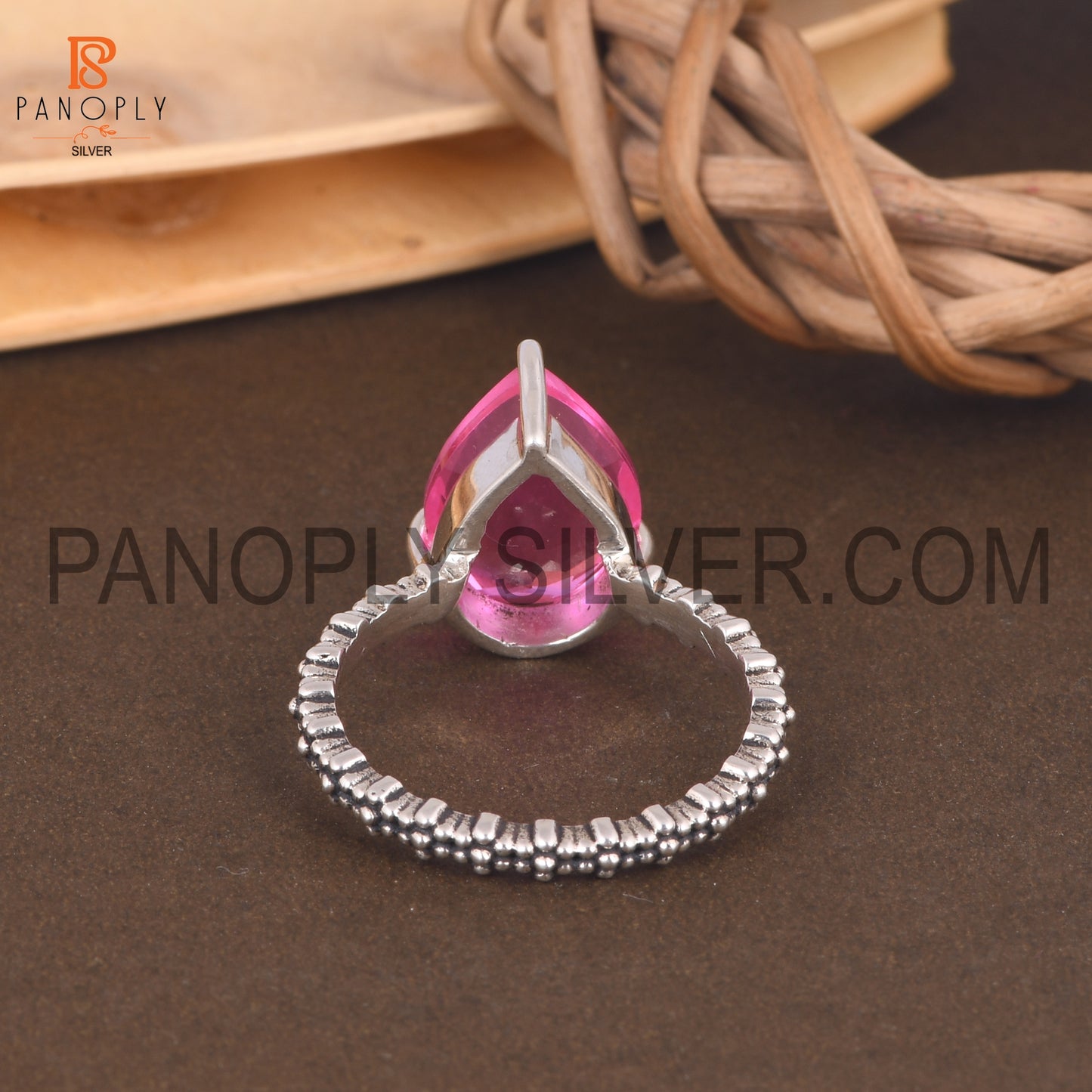 925 Silver Pear Cut Doublet Kunzite Quartz Dots Band Set Ring