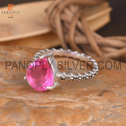 925 Silver Pear Cut Doublet Kunzite Quartz Dots Band Set Ring