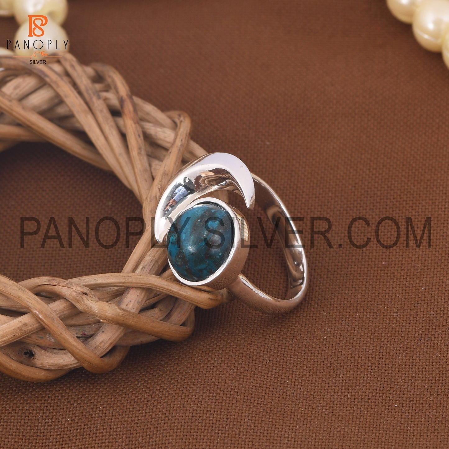 925 Silver Chrysocolla Gemstone Moon Shape Rings