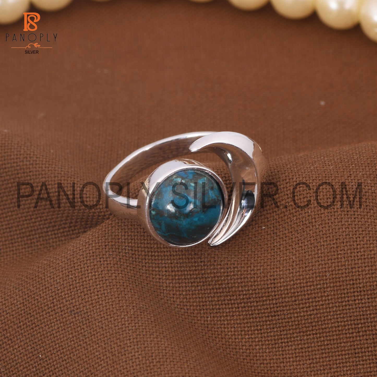 925 Silver Chrysocolla Gemstone Moon Shape Rings