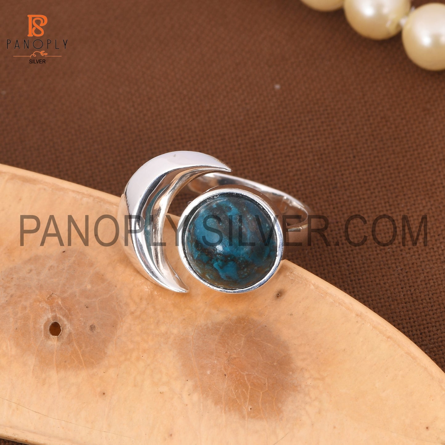 925 Silver Chrysocolla Gemstone Moon Shape Rings