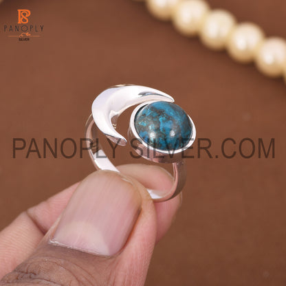 925 Silver Chrysocolla Gemstone Moon Shape Rings