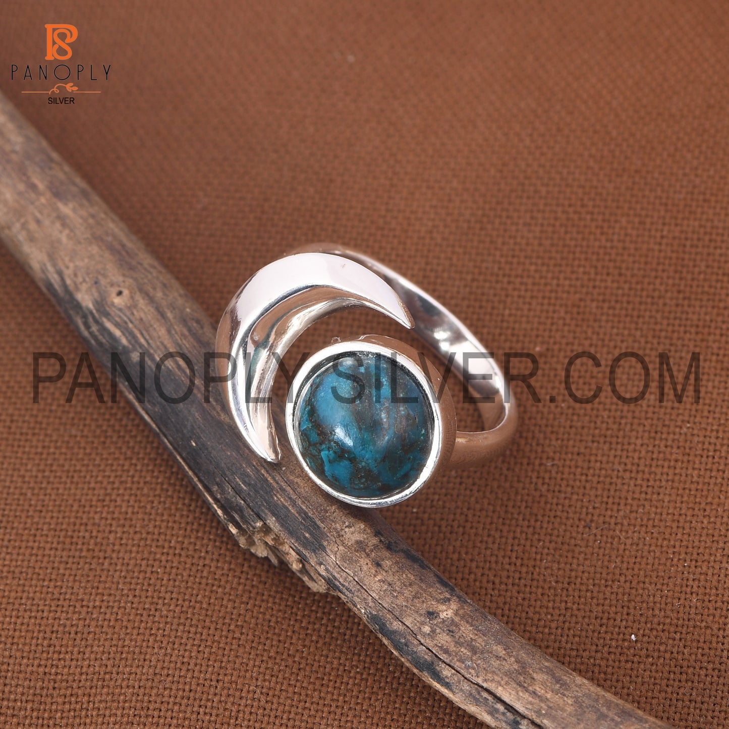 925 Silver Chrysocolla Gemstone Moon Shape Rings