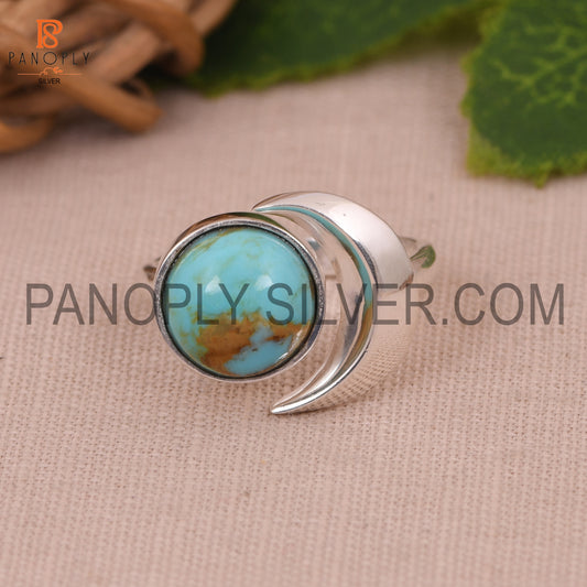 925 Silver Kingman Turquoise Gem Moon Shape Rings