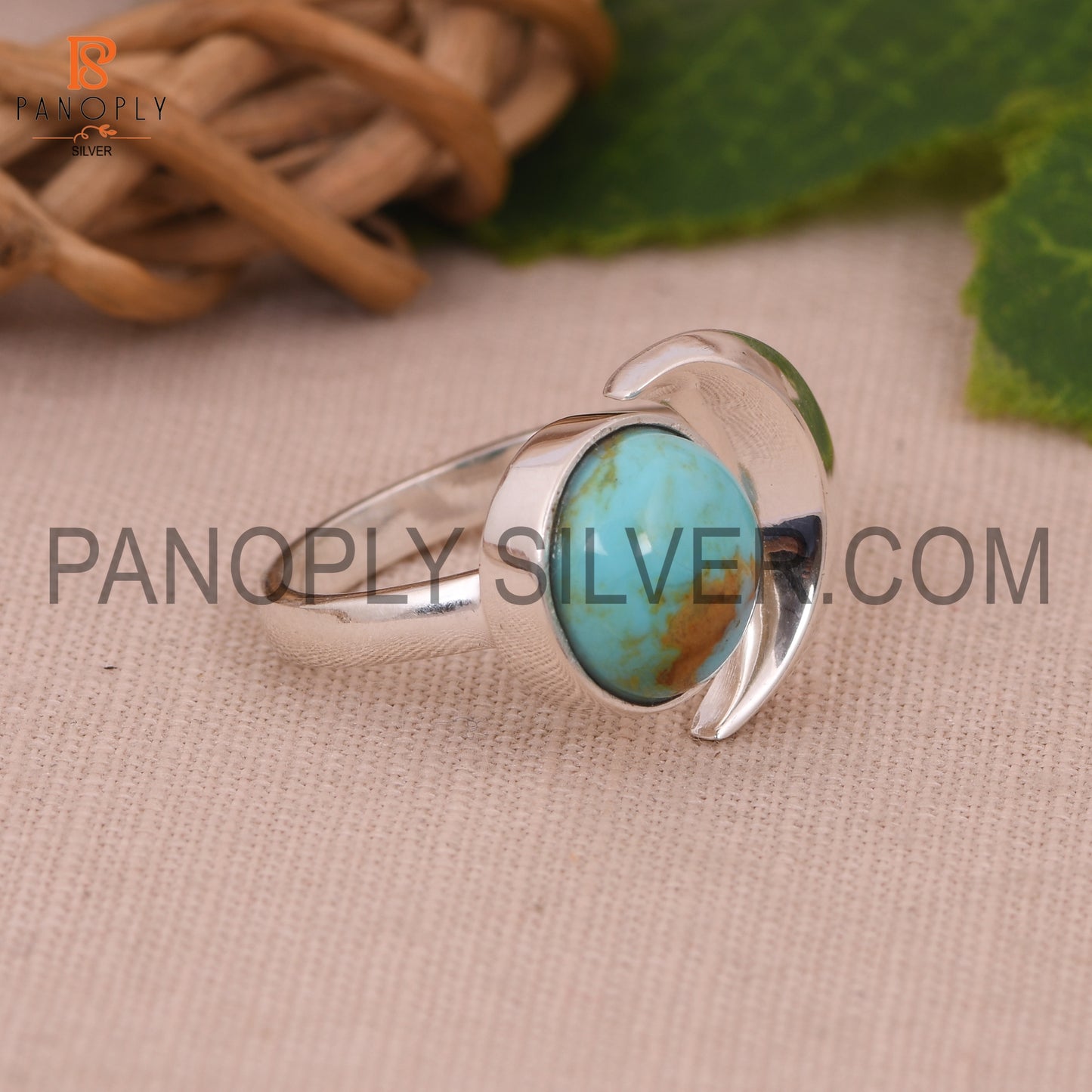 925 Silver Kingman Turquoise Gem Moon Shape Rings