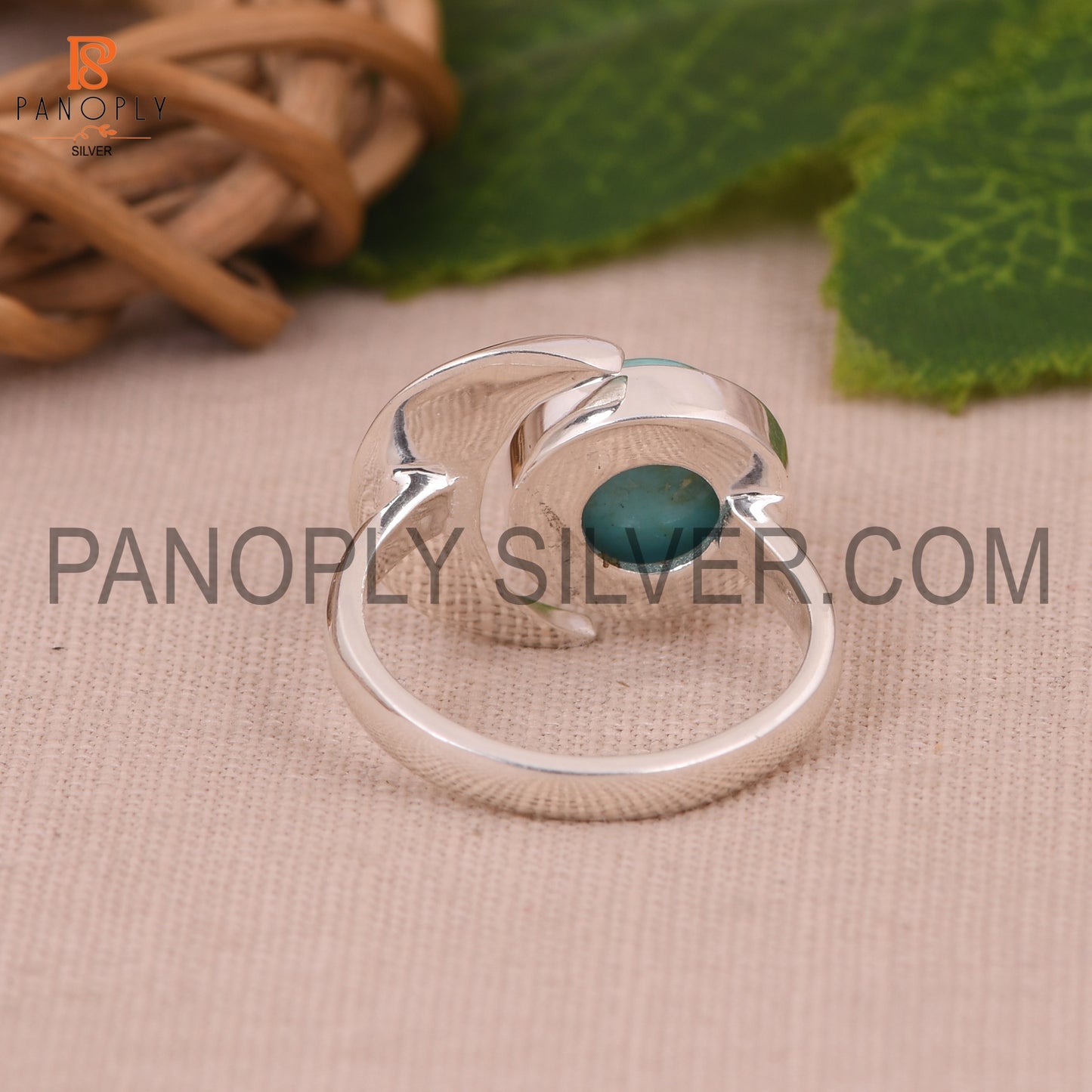925 Silver Kingman Turquoise Gem Moon Shape Rings