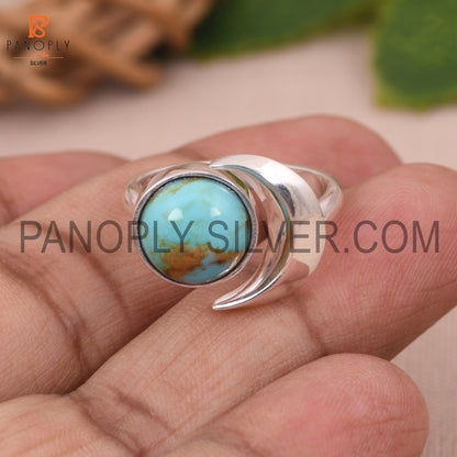 925 Silver Kingman Turquoise Gem Moon Shape Rings