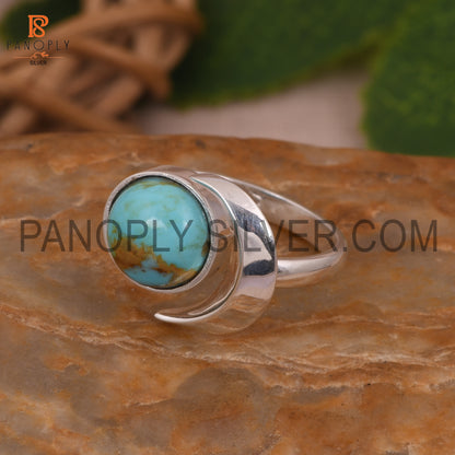 925 Silver Kingman Turquoise Gem Moon Shape Rings
