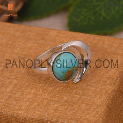925 Silver Kingman Turquoise Gem Moon Shape Rings
