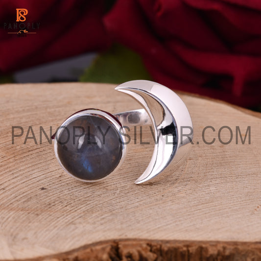 925 Silver Labradorite Gemstone Moon & Round Rings
