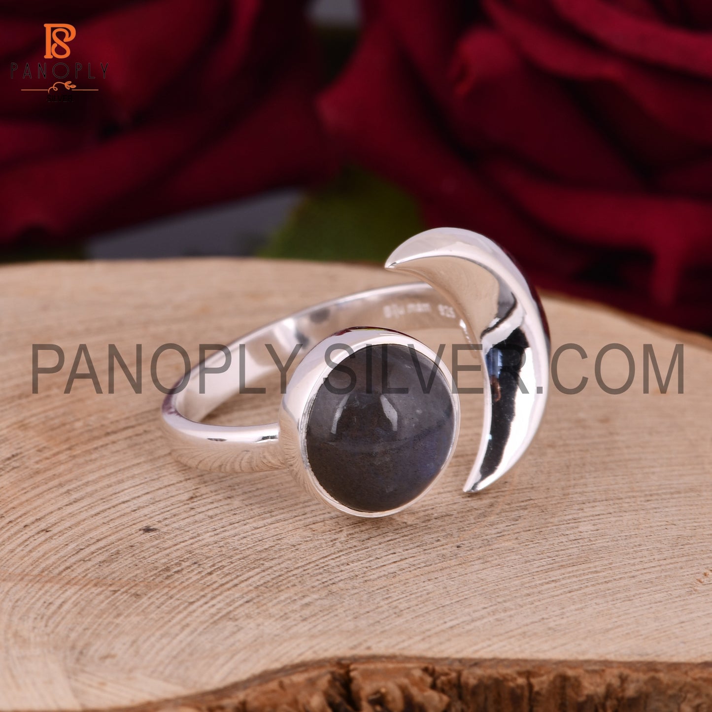 925 Silver Labradorite Gemstone Moon & Round Rings