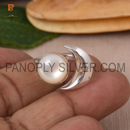 925 Silver Mother Of Pearl Gem Moon & Round Rings