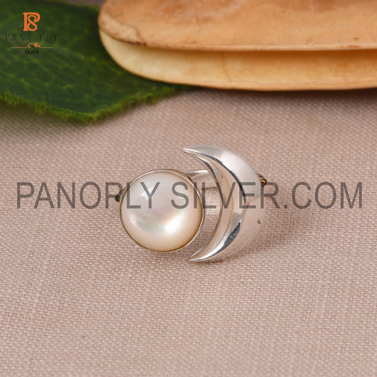 925 Silver Mother Of Pearl Gem Moon & Round Rings